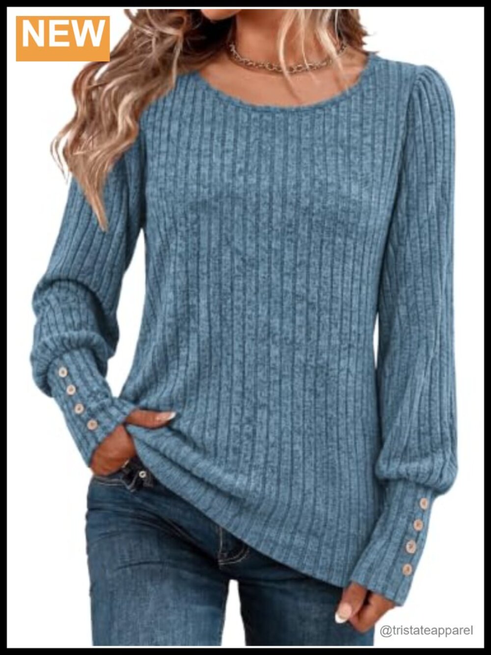 Ribbed Knit Long Sleeve Button Cuff Tunic Sweater
